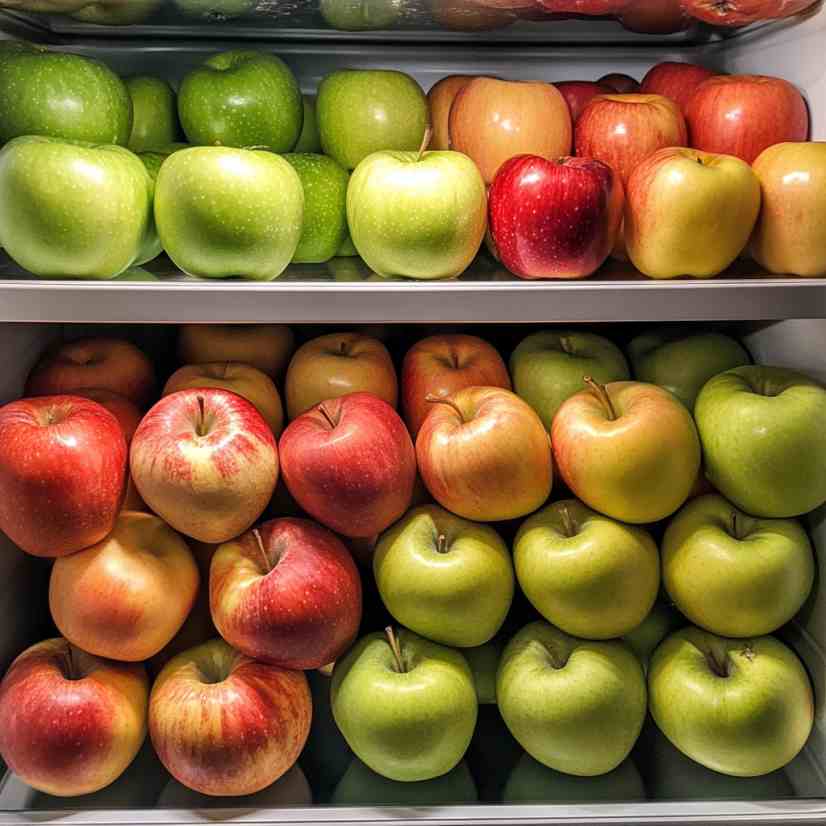 Apples stored in a fridge