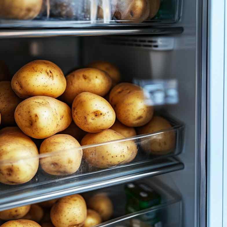 Potatoes stored in a fridge