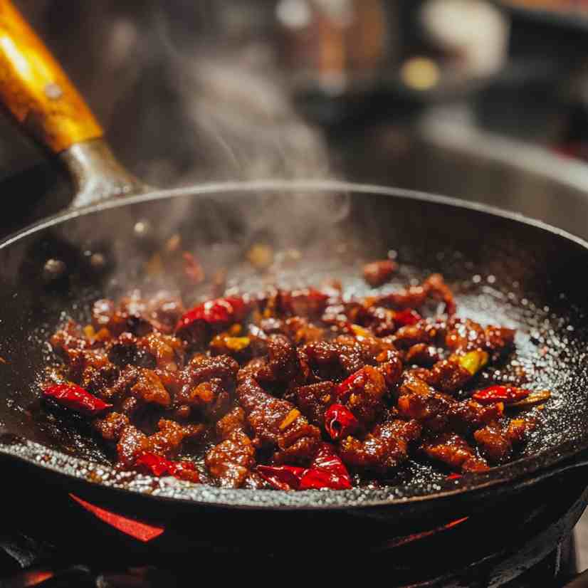 Crispy Chilli Beef Cooked in a Skillet