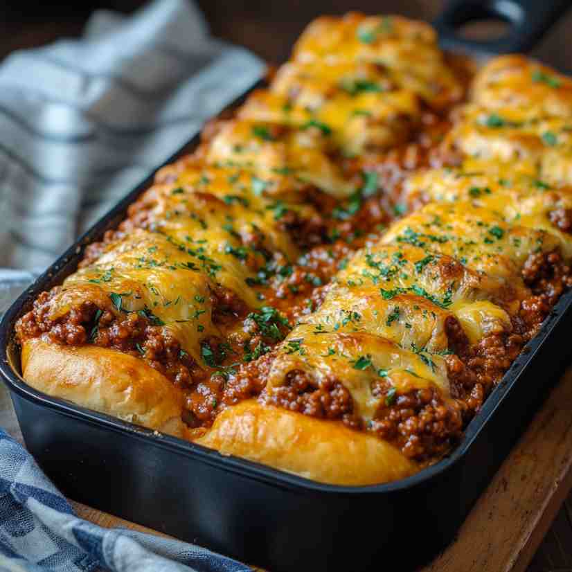 Garlic Bread Cheesy Sloppy Joe Bake